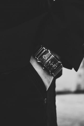 Close-up View of Man Wearing Black Watch