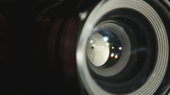 Video camera lens, showing zoom and glare, turns, close up Stock ...