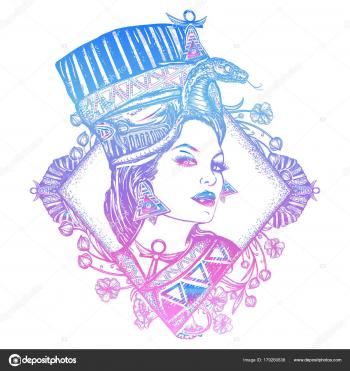 Ancient Egypt color tattoo. Queen of Egypt Nefertiti — Stock Vector ...