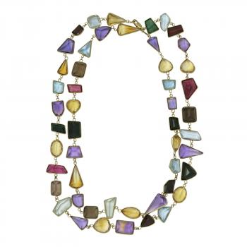 18K Gold Long Colorful Gemstone Necklace H. Stern Style ...