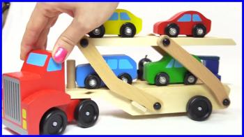 Colors for kids with a car transporter & toy cars. - YouTube
