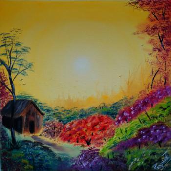 The beautiful sunny day with colors of nature. This is an oil ...