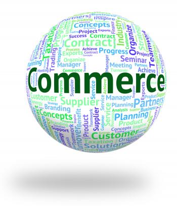 Commerce Word Represents Trade E-Commerce And Purchase