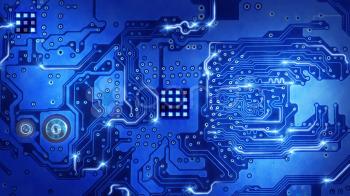 Computer circuit board blue loopable background ~ Hi Res #010772881