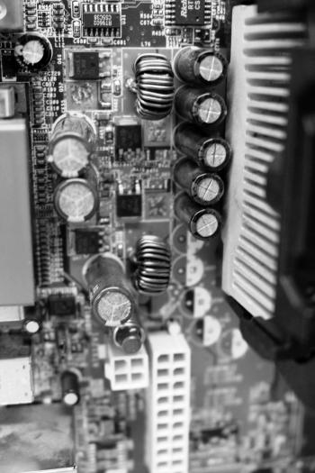 Computer circuit board in black and white