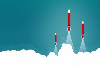 Creative Start and Start-Up Concept with Rocket Pencils