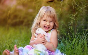 Cute Smiling Child Girl With Rabbit Wallpaper,Images,Pictures,Photos ...