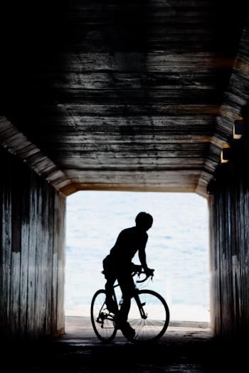 Cyclist in tunnel