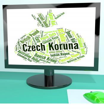Czech Koruna Indicates Exchange Rate And Banknotes