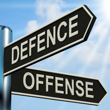 Defence Offense Signpost Shows Defending And Tactics