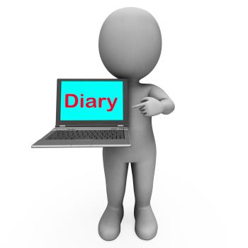 Diary Laptop Character Shows Online Reminder Or Scheduler