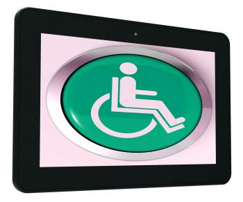 Disabled Tablet Shows Wheelchair Access Or Handicapped