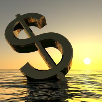 Dollar Sinking And Sunset Showing Depression Recession And Economic Do