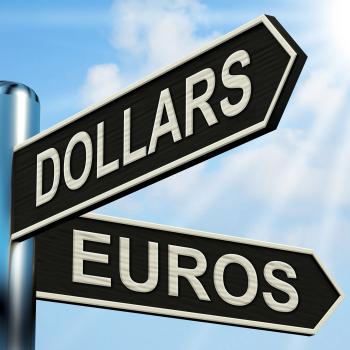 Dollars Euros Signpost Shows Foreign Currency Exchange