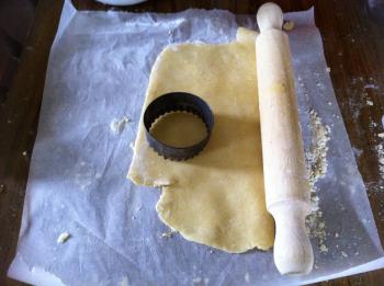dough, rolling pin and cutter