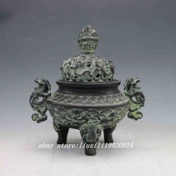 Chinese Hand-carved Bronze Dragon Incense Burner & Lid | eBay