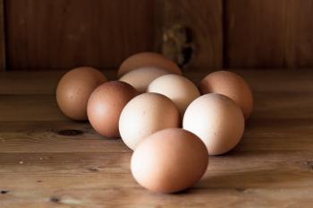 Eggs on wood background
