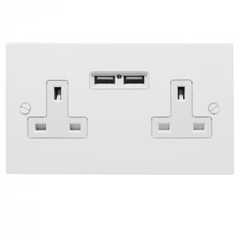 2 Gang Wall Socket Switch / USB Charger 13 amp unswitched socket + ...
