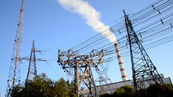 HD 1080 electric power plant closeup, power line with wire high ...
