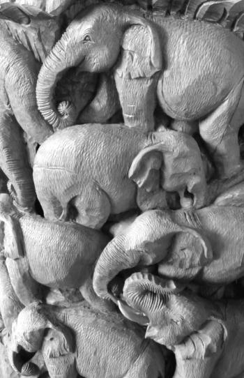 Elephant Carving Black and White