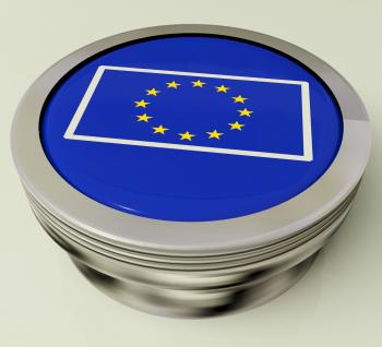 European Union Flag Button Shows Government Of Europe