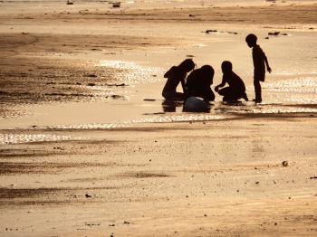 Family Plays on the Beach Silhouette