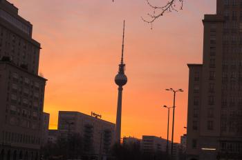 Fernsehturm against Sunset, seen from Strausbergerplatz