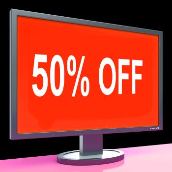 Fifty Percent Off Monitor Means Discount Or Sale Online