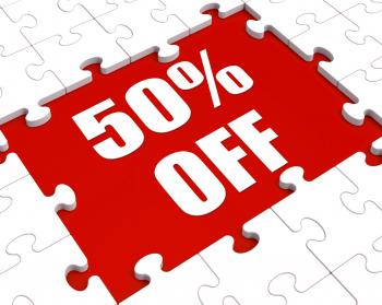 Fifty Percent Off Puzzle Means Reduced Discount Or Sale 50