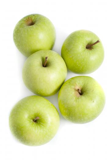 Five crisp healthy green apples - Free Stock Image