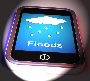 Floods On Phone Displays Rain Causing Floods And Flooding