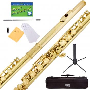 Amazon.com: Mendini by Cecilio Gold Closed Hole C Flute with Stand ...