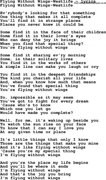 Love Song Lyrics for: Flying Without Wings-Westlife | LoVe ...