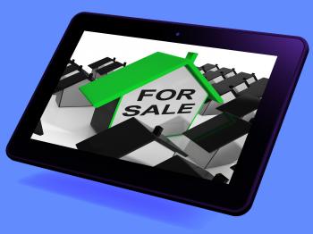 For Sale House Tablet Means Real Estate On Market