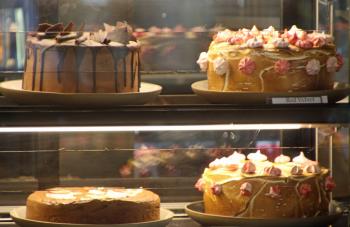 Four big cakes in the showcase
