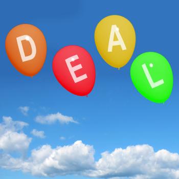 Four Deal Balloons Represent Discounts Sales Bargains and Hot Deals