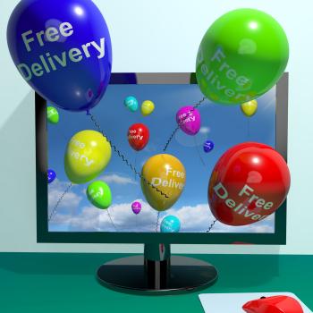Free Delivery Balloons From Computer Showing No Charge Or Gratis To De