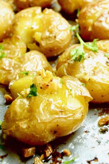 Smashed Lemon Garlic Potatoes - West Via Midwest