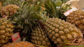 Closeup Pineapples (Ananases) at Fruit Market. Stock Video Footage ...