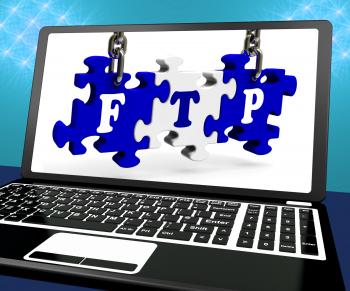 FTP Puzzle On Laptop Shows Files Transmission