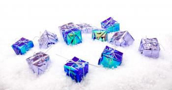gift boxes in snow