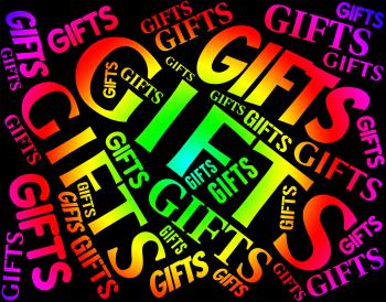 Gifts Word Indicates Present Celebrate And Giftbox