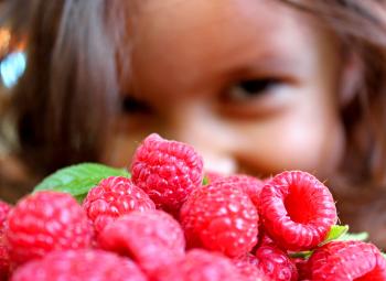 Girl and raspberries