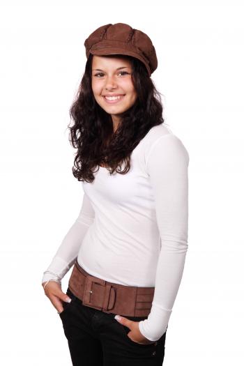 Girl in White Long Sleeve Shirt Wearing Brown Beret