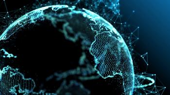 Blue earth technology, business and communications background loop ...