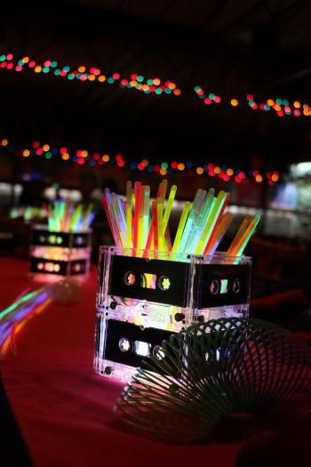 80s centerpieces. Glow sticks and cassette tApes | Mimi's 80's ...
