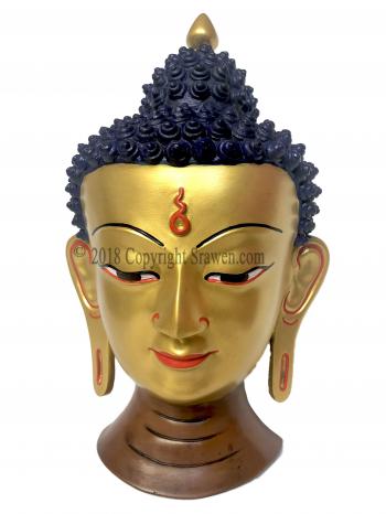 Vintage large carved gold buddha head face mask wall sculpture home ...