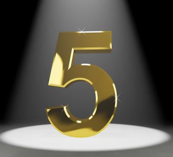 Gold Five Or 5 3d Number Closeup Representing Anniversary Or Birthday