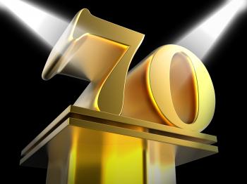Golden Seventy On Pedestal Means Honourable Mention Or Excellence