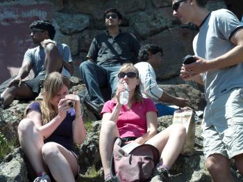 Grad students seated at peak of Mt. Tamalpais 4
